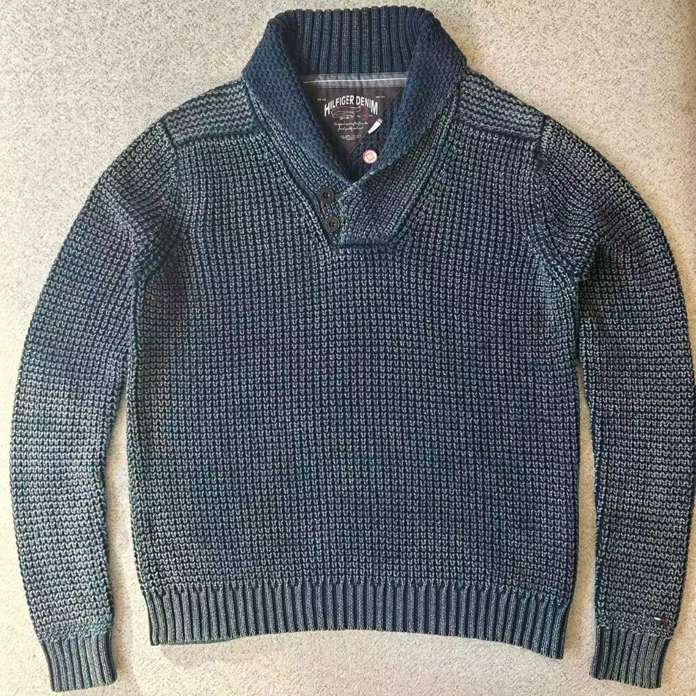 Tommy Hilfiger Men's Denim Vintage Cotton Quarter-Zip Sweater